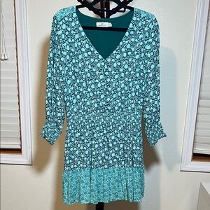 Vineyard Vines Teal Floral Long Sleeve Dress